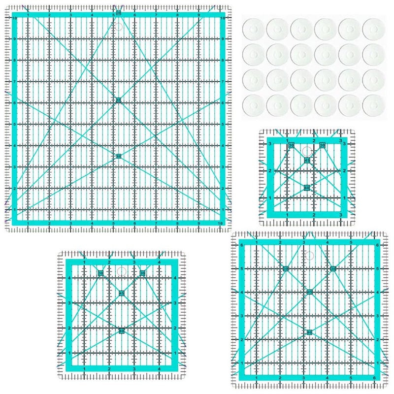 ZICALSO Quilting Rulers,Quilting Templates Square Ruler (3.5"X3.5", 5"X5", 6.5"X6.5", 10.5"X10.5"),Quilting Rulers Acrylic Rulers Fabric Cutting Ruler with Non-Slip Rings for Quilting and Sewing - Image 1